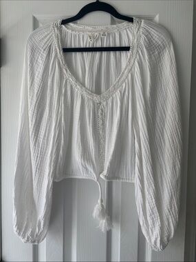 Roxy White Crocheted Peasant Tunic with Tassel
